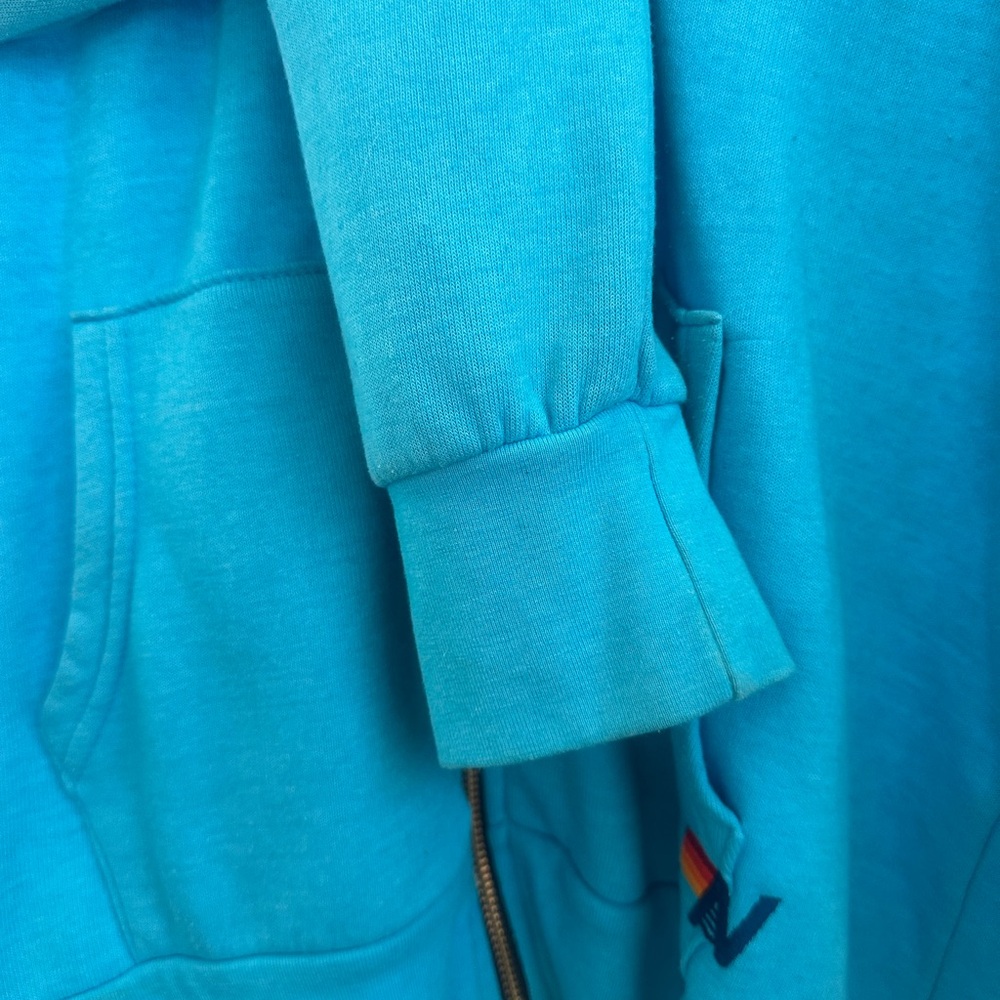 Aviator Nation Blue Hoodie with neon Rainbow Stripes - Picture 3 of 4